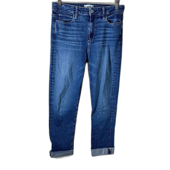 Paige Hoxton Blue Medium Wash Mid Rise Slim Crop Fray Hem Jeans Size 29 - Picture 3 of 15
